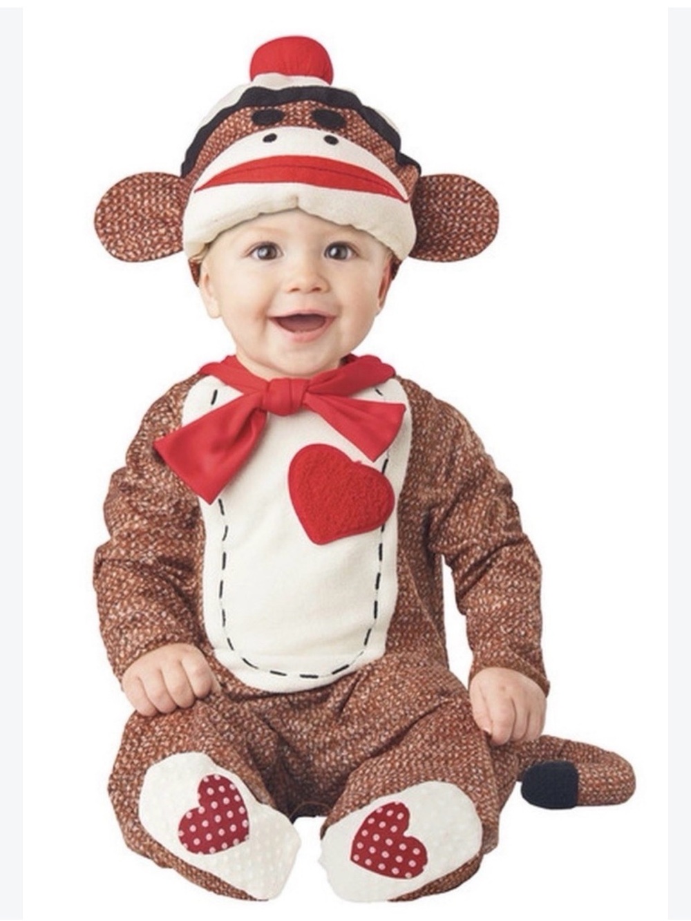 Brown Red Sock Monkey Baby Costume with Heart new 6-12 months